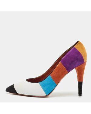 Missoni Leather And Suede Colorblock Pointed Toe Pumps - Blue