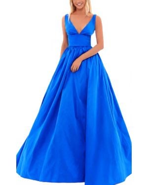 Tarik Ediz Plunging-Neck Taffeta Ballgown - Blue
