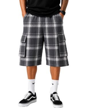 TRUEDAMES Checkered Baggy Cargo Shorts - Black