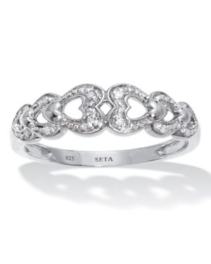 Palmbeach Jewelry 039 Tcw Diamond Heart Link Platinum Over Sterling Ring - Metallic