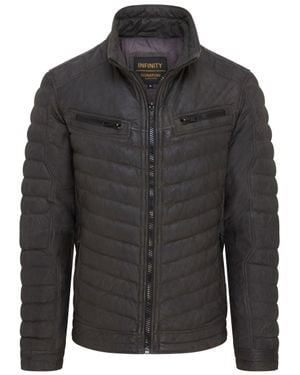 Infinity Leather Quilted Puffer Leather Bomber Jacket - Black