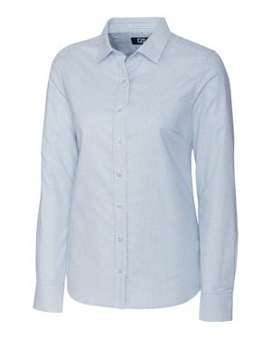 Cutter & Buck Stretch Oxford Stripe Long Sleeve Dress Shirt - Blue