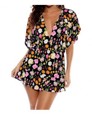 Luli Fama Luli's Secret Garden Playera V-Neck Ruffle Mini Dress - Black