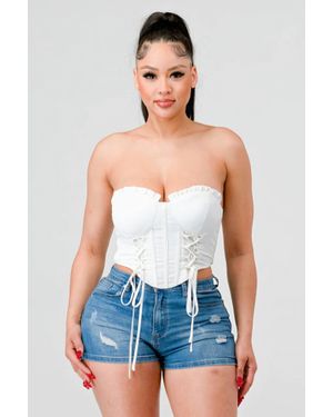 TRUEDAMES Luxe Sweetheart Ruffled Drawstring Lace Bustier Top - Blue