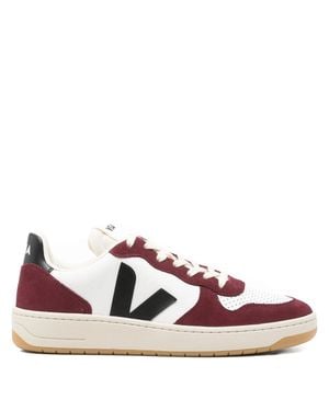 Veja V-10 Leather Burgundy Accent Sneakers - Pink