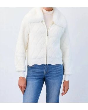 Fdj Diana Detachable Collar Sweater Bomber Jacket - White