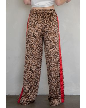 Things Between Brice Leopard Satin Stripe Wide Leg Pants - Brown