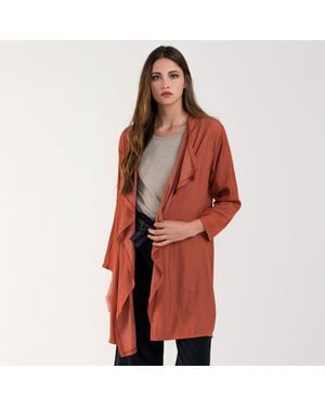 TRUEDAMES Waterfall Lapel Satin Cardigan - Red