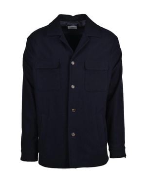 Eleventy Wool Blend Shirt Jacket With Minimalist Design And Flap Pockets - Blue