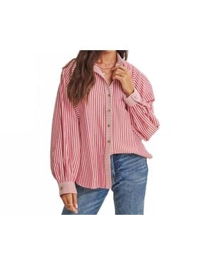 In February French Cafe Effortless Drape Batwing Button-Down Shirt - Red