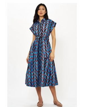 Oliphant Belted Shirt Dress - Blue
