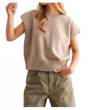 Miou Muse Victoria Short Sleeve Soft Knit Top - Brown