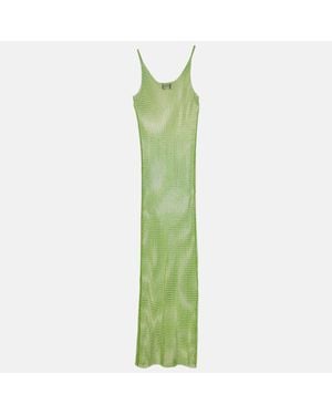 Santa Brands Rhinestone Embellished Mesh Sheer Maxi Dress - Green