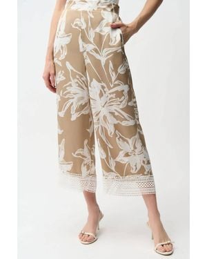 Joseph Ribkoff Satin Floral Lace Hem Culotte Pants - Natural