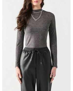 Dex Sparkle Mock Neck Shimmer Top - Black