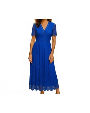 ALLANDWELL Flutter Sleeve V Neck Maxi Gown - Blue