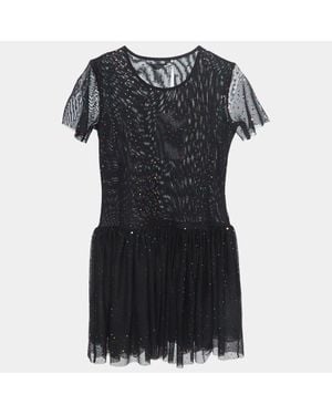 Love Moschino Dotted Tulle Gathered Mini Dress - Black