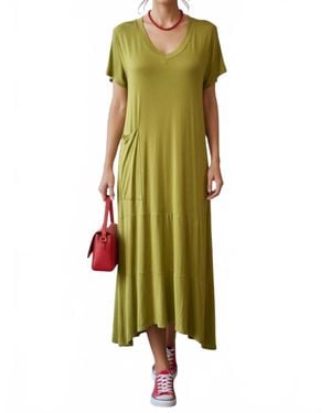 Kozan Knit V-Neck Short Sleeve Maxi Dress - Green