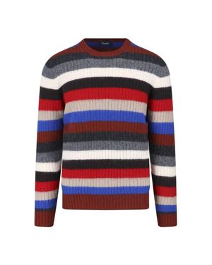 Drumohr Textured Multicolor Knit Sweater With Ribbed Cuffs And Hem