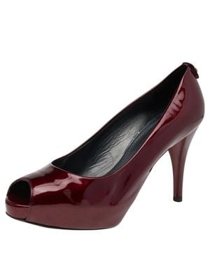 Stuart Weitzman Patent Leather Sierra Peep Toe Platform Pumps - Red