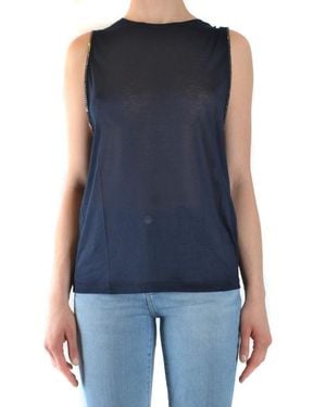 Dondup Sleeveless Top With High Round Neckline - Blue
