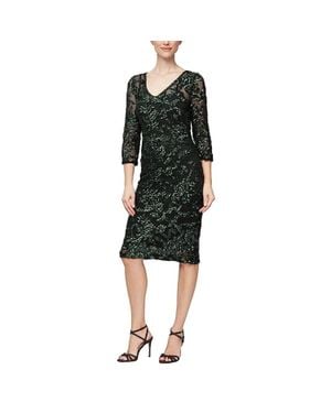 Alex Evenings Sheath Dress Sequin Details V-Neck Jzz473 - Black