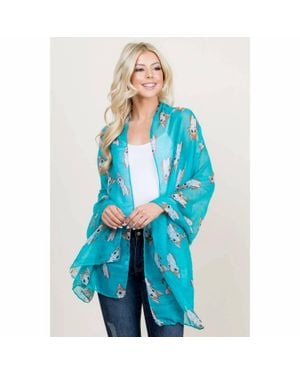 La Soula Cute Tabby Cat On Lightweight Boho Printed Scarf Wrap - Blue