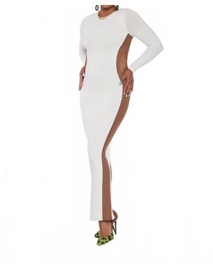 Circular Path Long Sleeve Side Action Maxi Dress - White