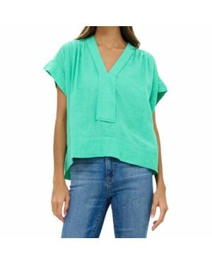 Oliphant Roll Sleeve V-Neck Top - Green
