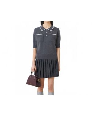 Suncoo Polka Collared Knit Top - Black