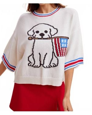 Anniewear Patriotic Puppy Short Sleeve Sweater - Red