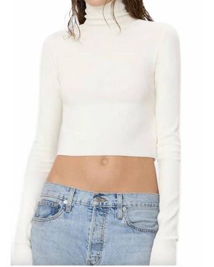 ÉTERNE Cropped Fitted Turtleneck Top - White