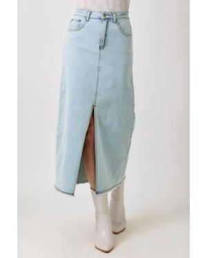 Mystree Washed Front Slit Skirt - Blue