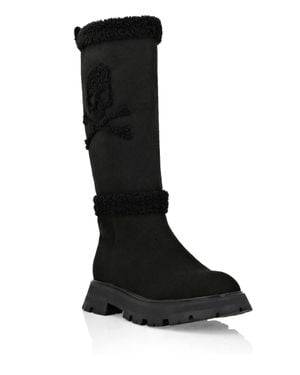 Philipp Plein Mid-Flat Boots Skull & Bones - Black