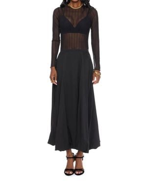 Greylin Kareli Rib Sheer Mesh Long Sleeve Top - Black