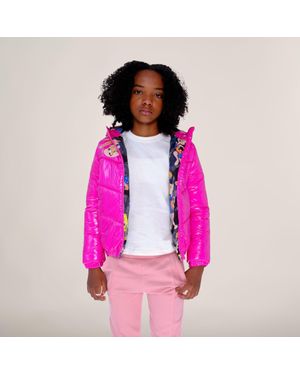 Members Only Girl's Cire Puffer With Mash Print Lining Jacket - Pink