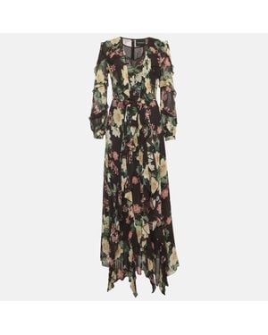 Nicholas Floral Print Chiffon Ruffle Maxi Dress - Green