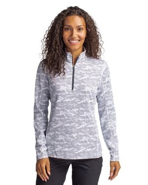Cutter & Buck Traverse Camo Print Stretch Quarter Zip Pullover Jacket - White