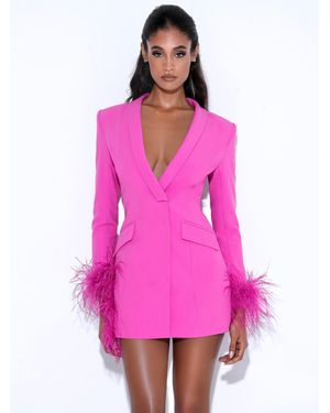 Miss Circle Madeline Fuchsia Feather Trim Blazer Dress - Pink