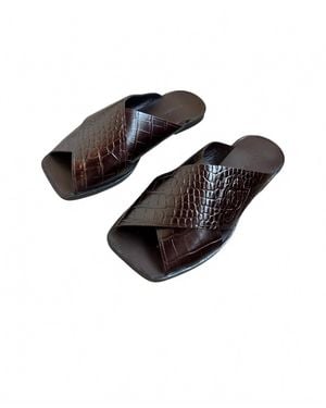 Low Classic Crocodile Embossed Crossover Sandal - Black