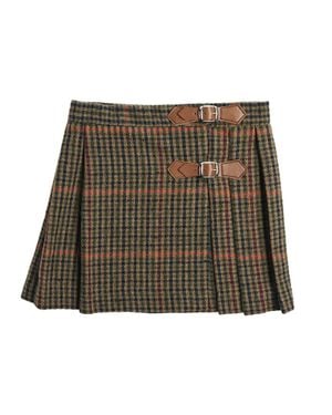 Pepa London Checked Tweed Pleated Leather Buckled Wool-Blend Kilt - Green