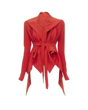 Gareth Pugh Garteh Pugh Shoulder Padded Draped Hem Belted Jacket - Red