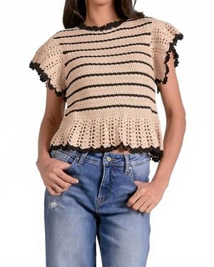 Elan Short Sleeve Ruffle Top Sweater - Blue