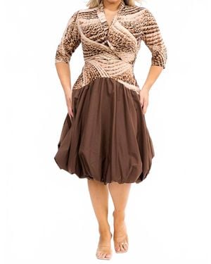 Karen T Design V-Neck Balloon Dress - Brown