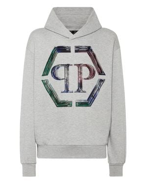 Philipp Plein Hoodie Sweatshirt Ls Strass Hexagon - Gray