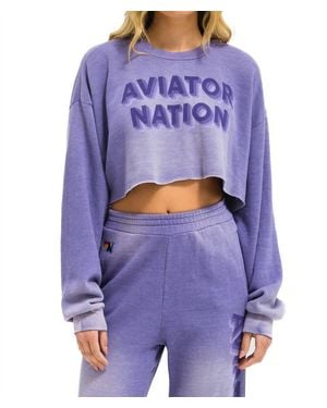 Aviator Nation 3D Cropped Crew Relaxed Sweatshirt - Purple