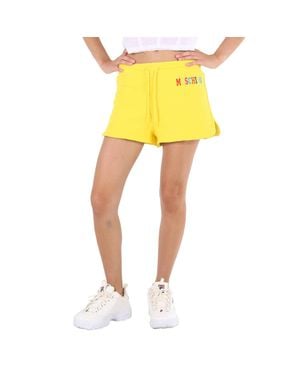 Moschino Ladies Logo-Print Track Shorts, Brand Size 38 (Us - Yellow