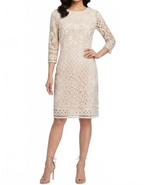 Gabby Skye Geometric Lace 3/4-Sleeve Party Dress - Natural