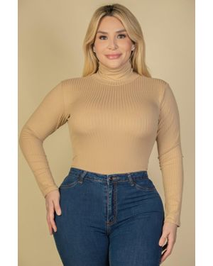 TRUEDAMES Plus Ribbed Turtle Neck Long Sleeve Bodysuit - Green