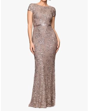 Betsy & Adam Keisha Sequin Embellished Short Sleeve Gown - Gray